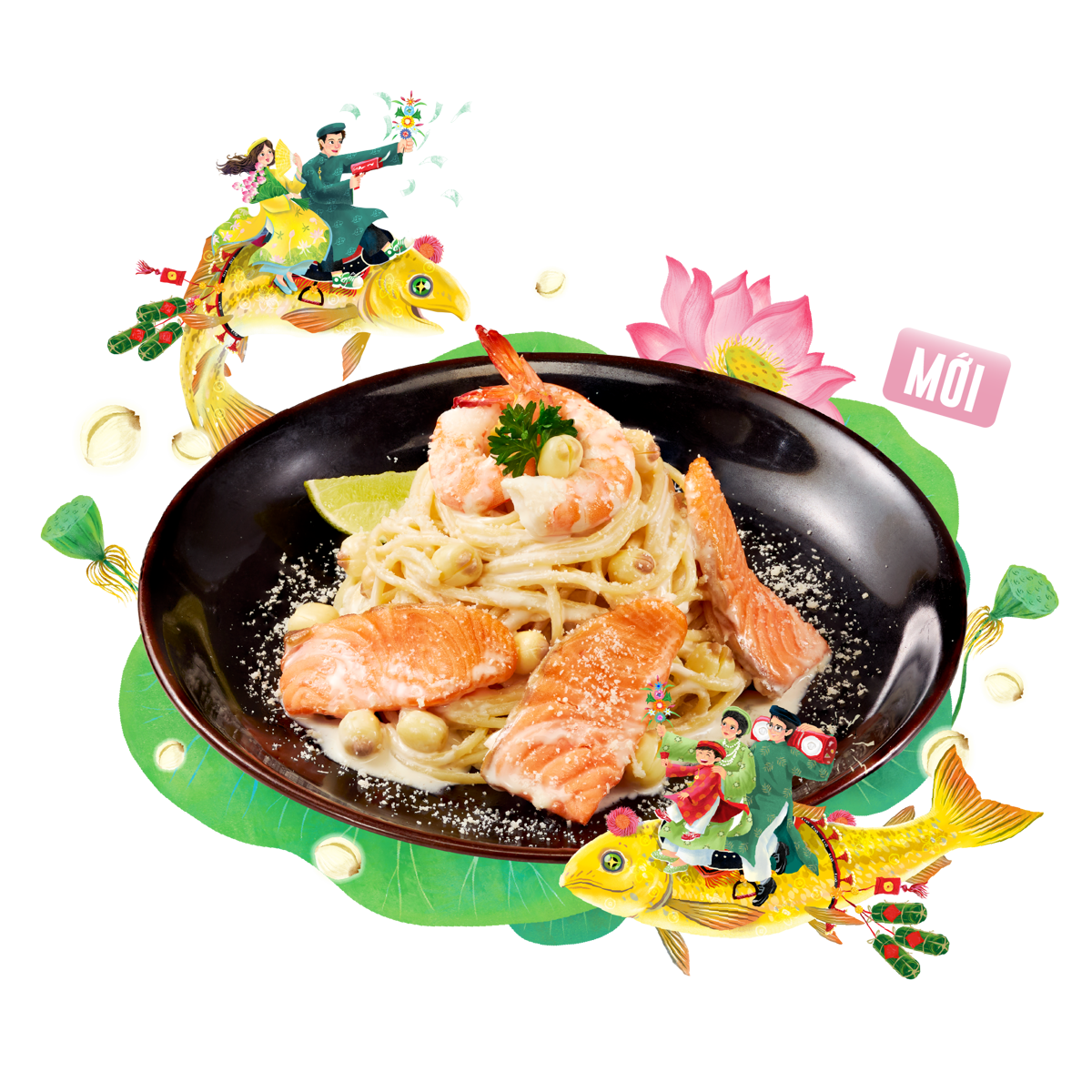 Mỳ Ý Cá Hồi Hạt Sen